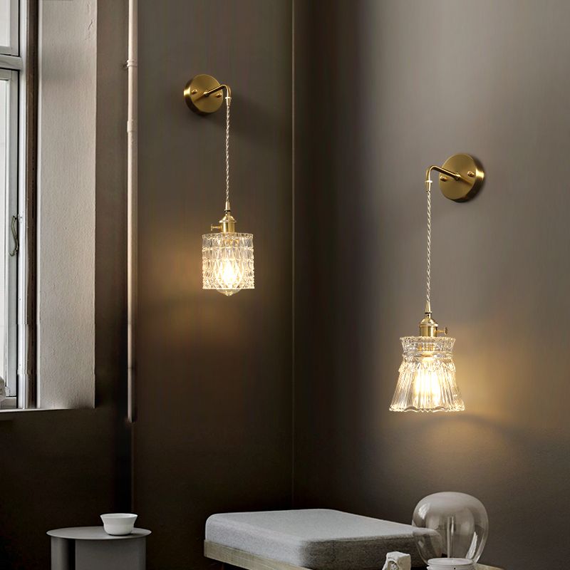 Modern Metal Flush Mount Wall Sconce 1-Light Wall Sconce Lights with Clear Glass Shade