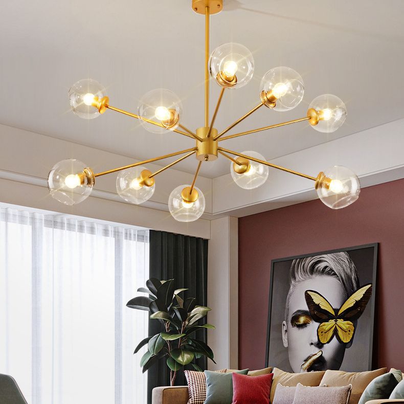 Lampadario in metallo in stile nordico in vetro trasparente in vetro sfumatura molecolare Modellazione molecolare Ciondolo per soggiorno