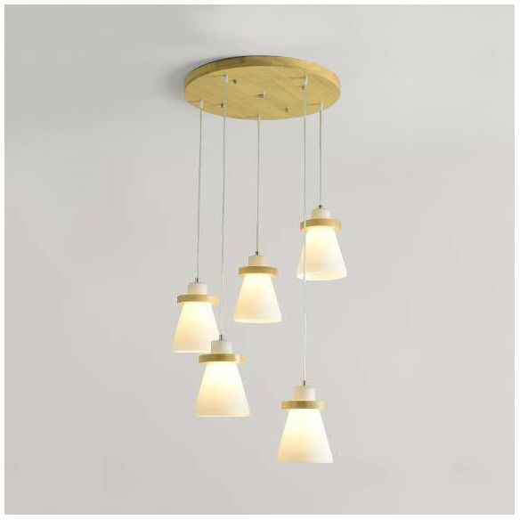 Lámpara colgante de sombra cónica blanca con dosel redondo de estilo simple iluminación colgante de vidrio de leche en blanco para el cargo