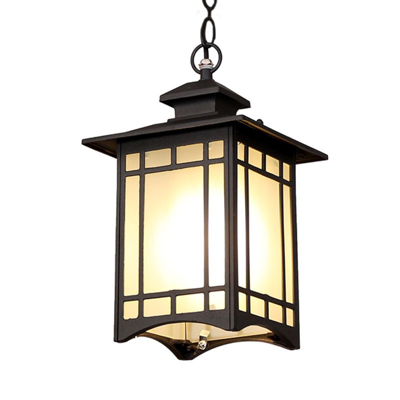 Black Finish Open Bottom Pendant Rustic Frosted Glass 1-Bulb Courtyard Hanging Ceiling Light