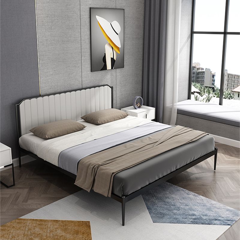 Leather Upholstered Platform Bed Luxurious Metal Tall Bed Frame