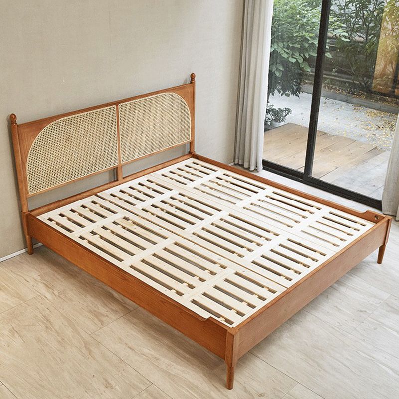 Tropical Standard Bed Solid Wood Solid Color Panel Bed with Headboard