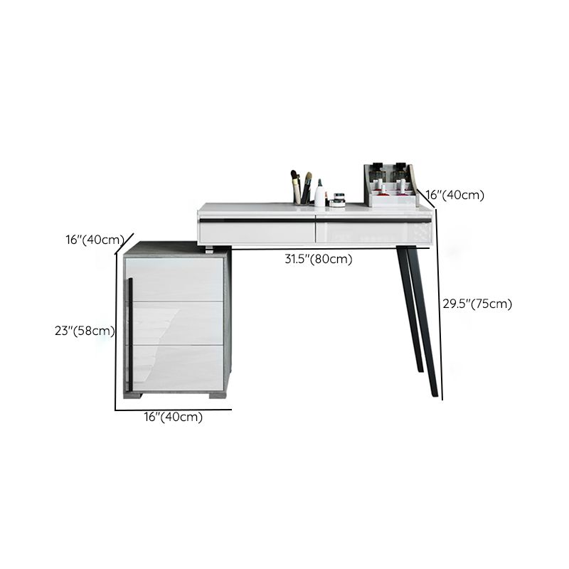 Modern Withe Vanity Wood Makeup Dressing Table Stool Set with Drawers
