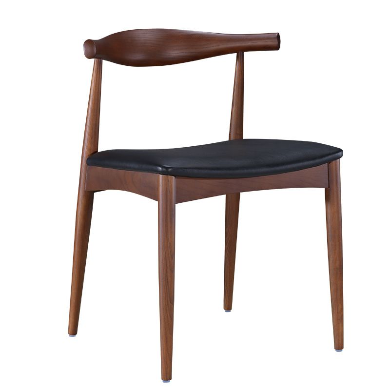 Modern Dining Side Chair Solid Wood and Leather Curved Open Back Armless Chair