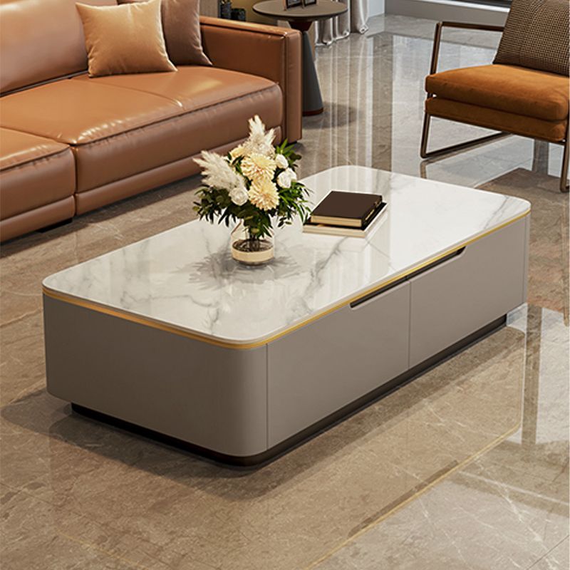 Glam Coffee Table Slate Rectangular Square Cocktail Table in White