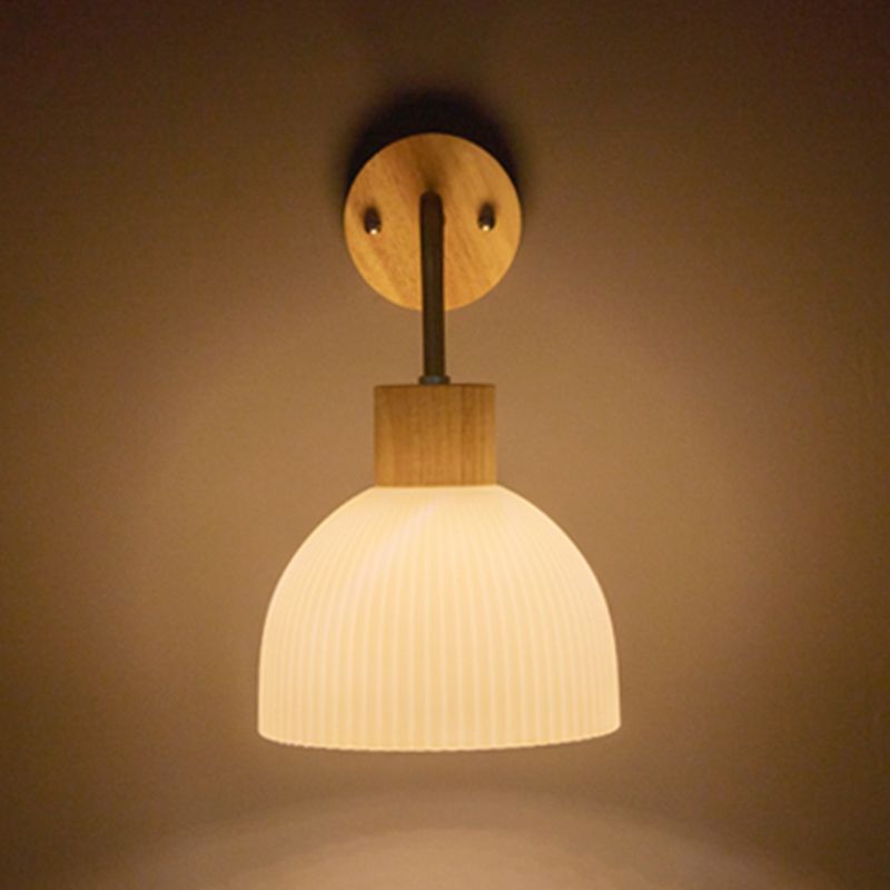 Modern Simple Wooden Wall Light Dome Shape Wall Lamp for Living Room