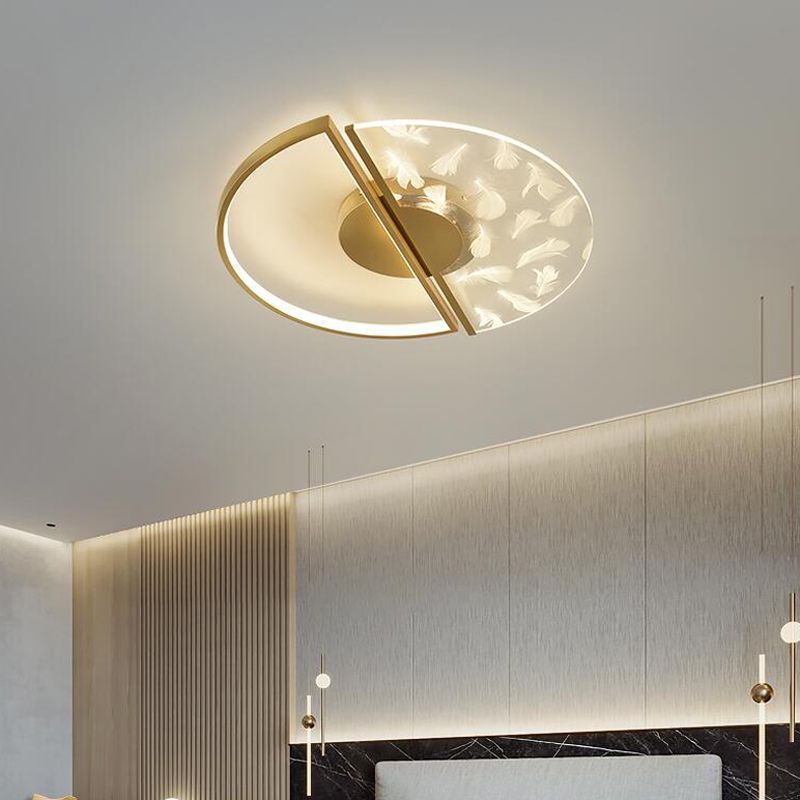 Modern Creative Feather LED Semi Flush Ceiling Light Circular Wrought Iron Flush Mount for Living Room