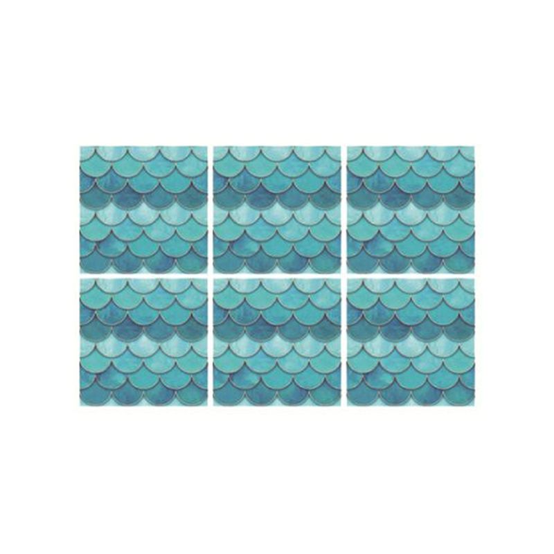 Modern Art Fishscale Stick Wallpapers in Blue Bathroom Wall Covering, 3.4-sq ft (4 Pieces)