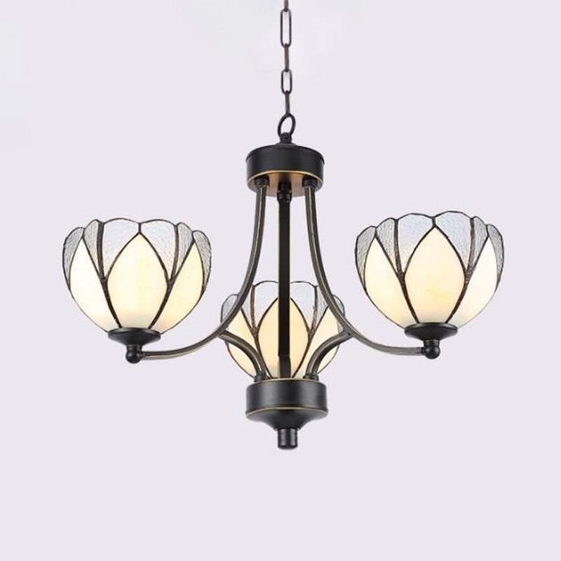 Bloemkroonluchter Licht 3/6/8 Lichten Frosted Glass Tiffany Pendant verlichting in geel/rood