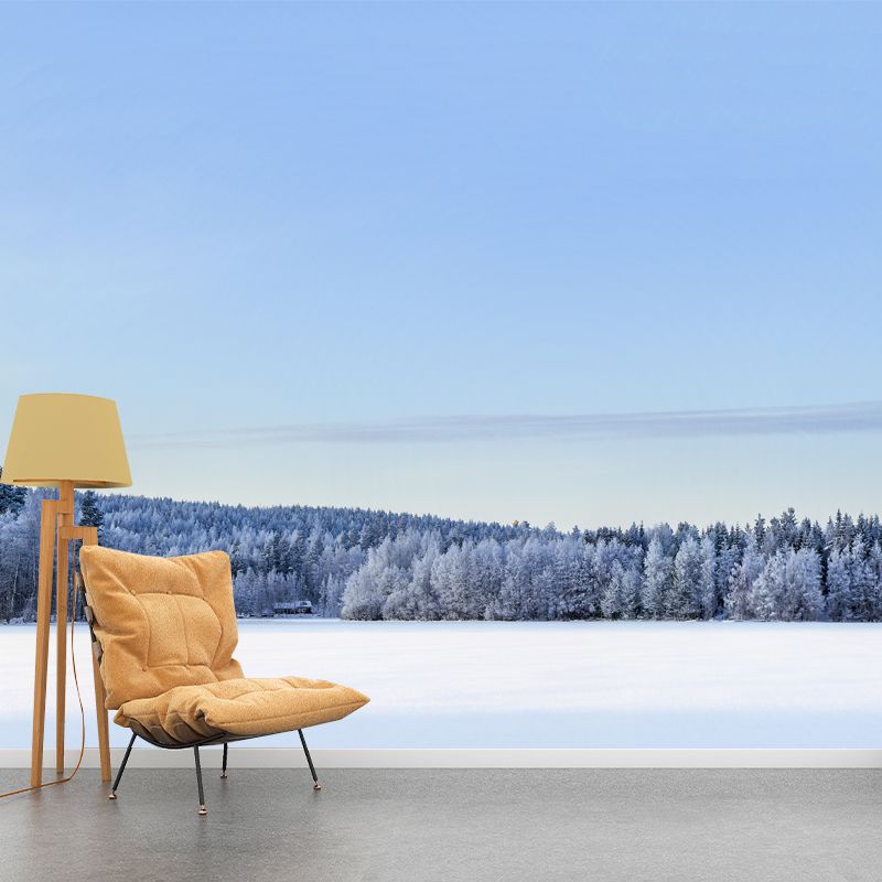 Snowy Forest Open Land Mural Modern Stain Resistant Bedroom Wall Art, Custom Made