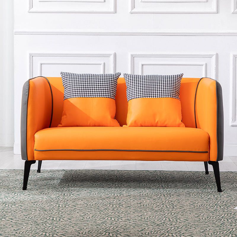 Scandinavian Faux Leather Tight Back Sofa with Square Arms for Living Room