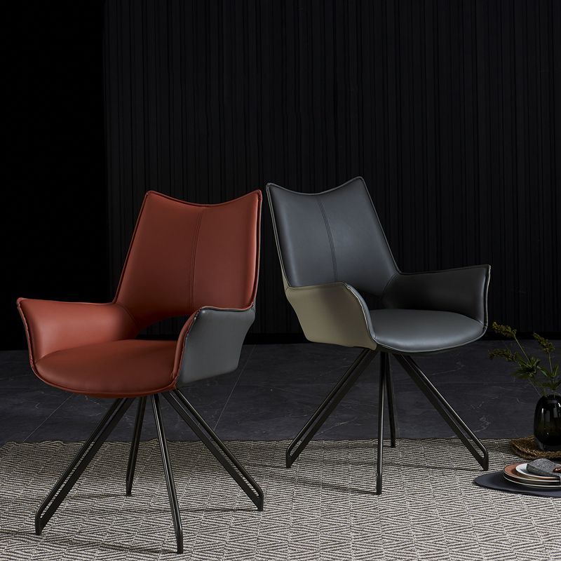 Sillas de comedor de cuero con brazo de estilo industrial, respaldo abierto, silla lateral para el hogar
