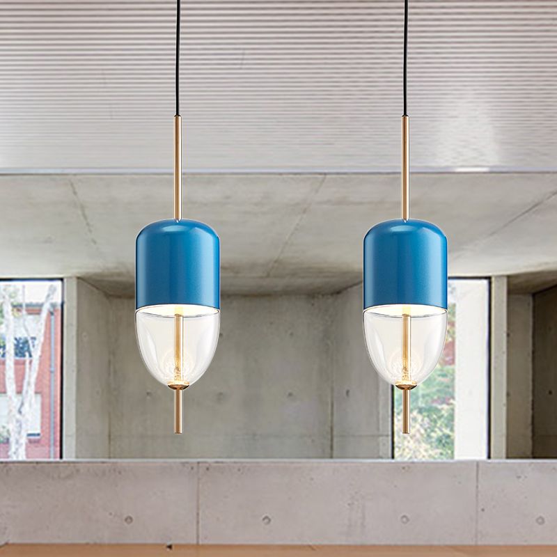 Elipsoidal/cono/Long Cónselo Lucina colgante de vidrio transparente LED Posmodernista Gold/Blue Hanging Light Kit en luz blanca/cálida