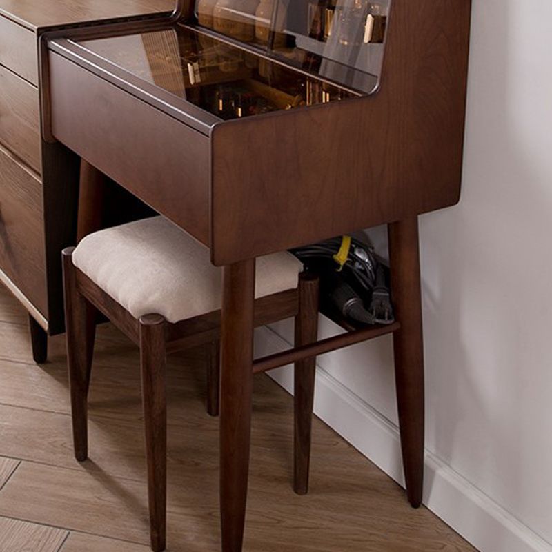 Modern Vanity Table and Stool Set Wooden and Glass With Drawer Vanity Desk