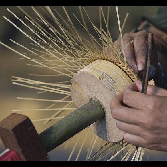 Farmhouse Natural Rattan Pendant Lighting 1-Light  Dining Room Hanging Lamp in Brown