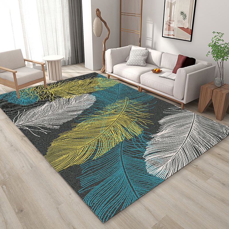 Trendy Feather Pattern Area Rug Modern Simple Carpet Polyester Friendly Washable Rug for Living Room