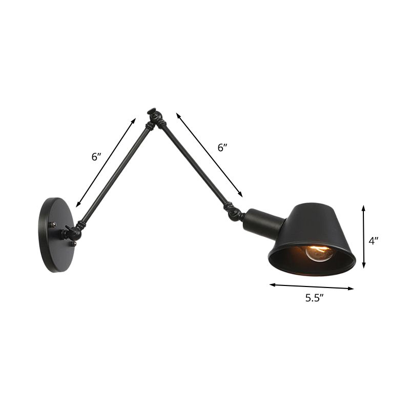 1 Bulb Wall Light Sconce Industrial Bar Wall Mounted Lamp with Bell Metal Shade in Black, 6"+6"/12"+6" Length of Swing Arm