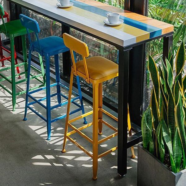 Modern 1/5 Pieces Bar Table Set Rectangle Wood Counter Table with High Stools for Cafe