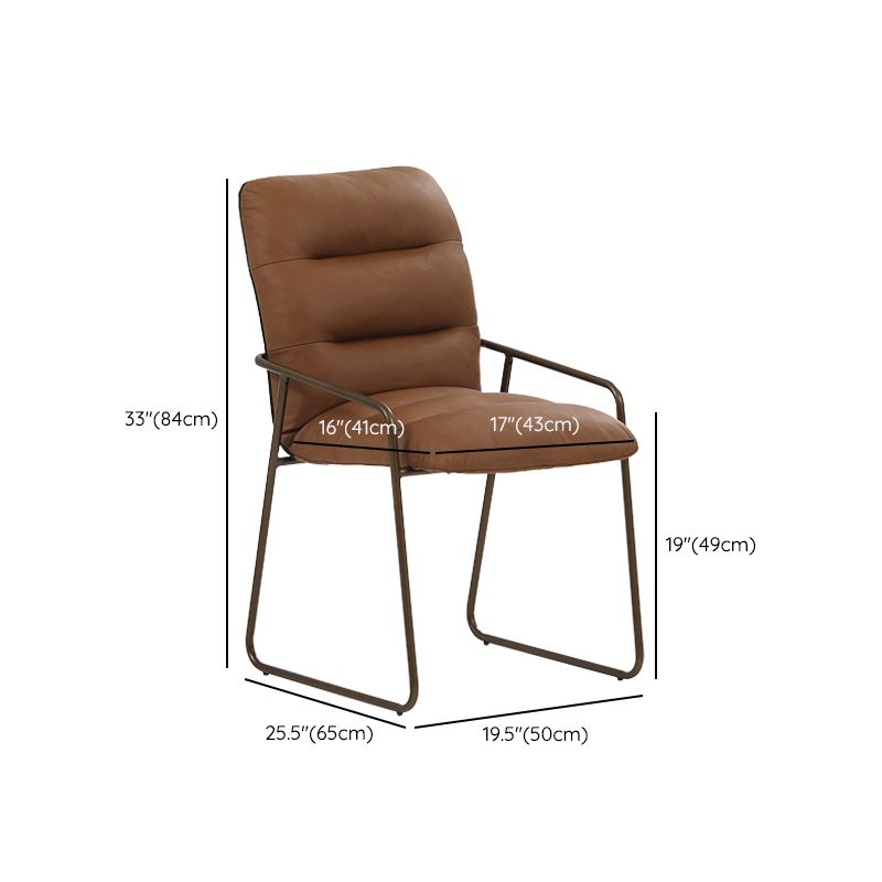 Glam Style Leather Parsons Back Metal Base Home Use Dining Arm Chair