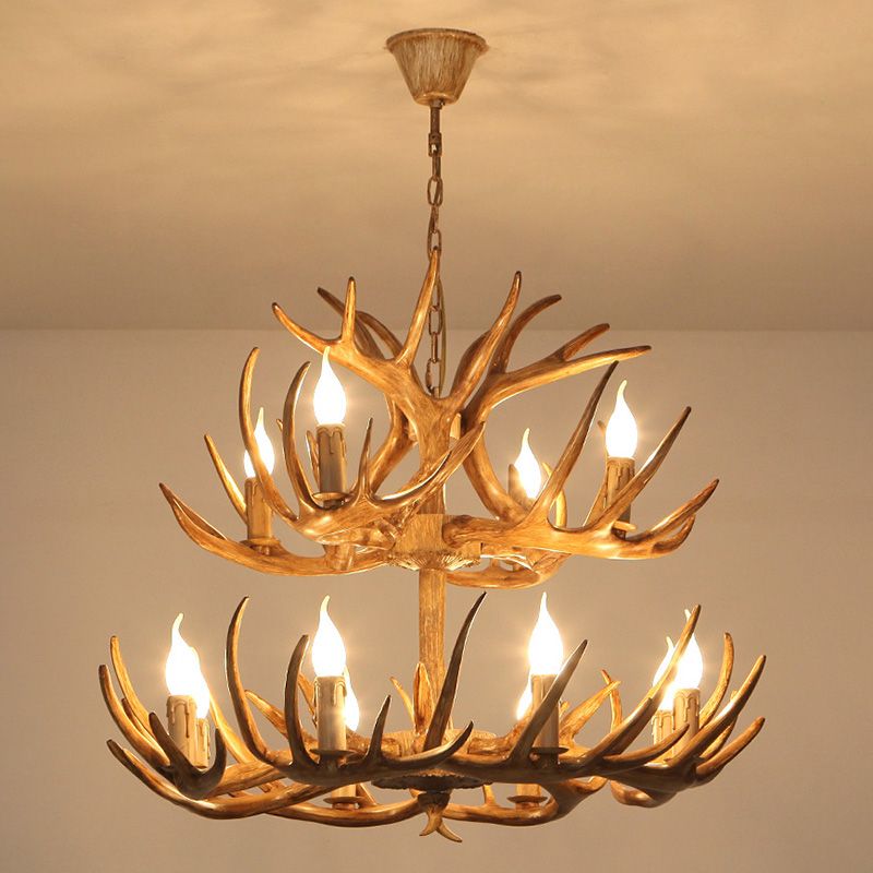 Deer Antler Chandelier Light Fixture Rustic Vintage Plastic Pendant Lighting for Restaurant