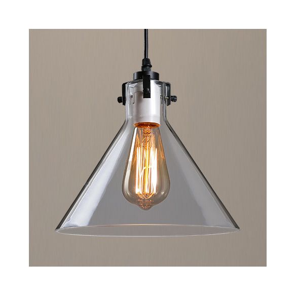 1-Light Cone Shaped Pendant Lighting Factory Black Yellow/Clear/Smoked Glass Hanging Light Fixture
