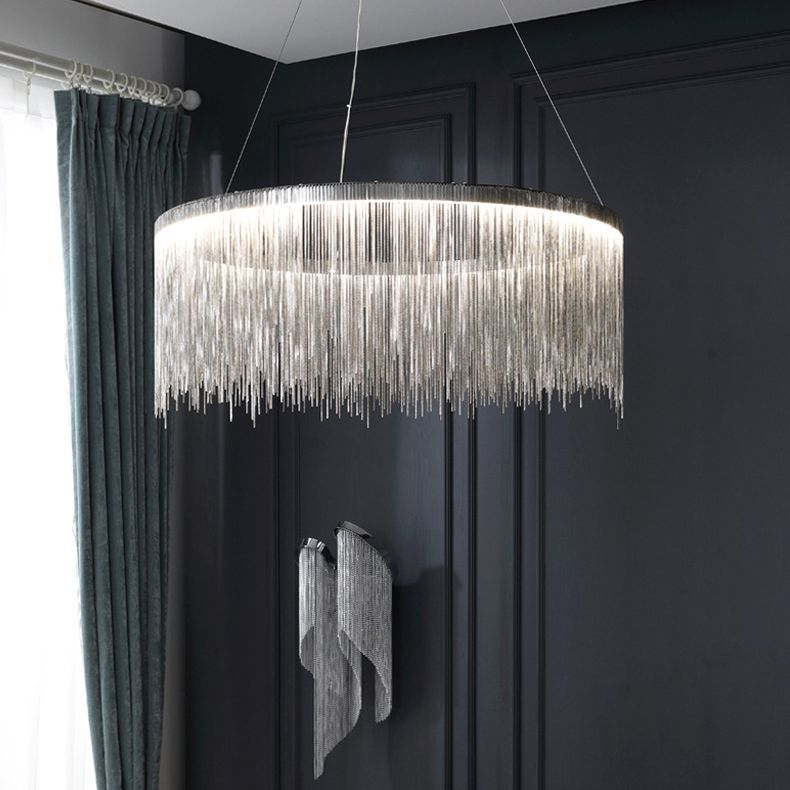 Circular Down Lighting Pendant Modern Metal Living Room LED Ceiling Pendant Light in Silver