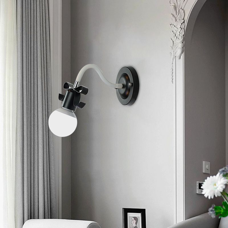 Metal Bare Bulb Wall Light with Bow Single Head Nordic Style Wall Lamp for Kindergarten