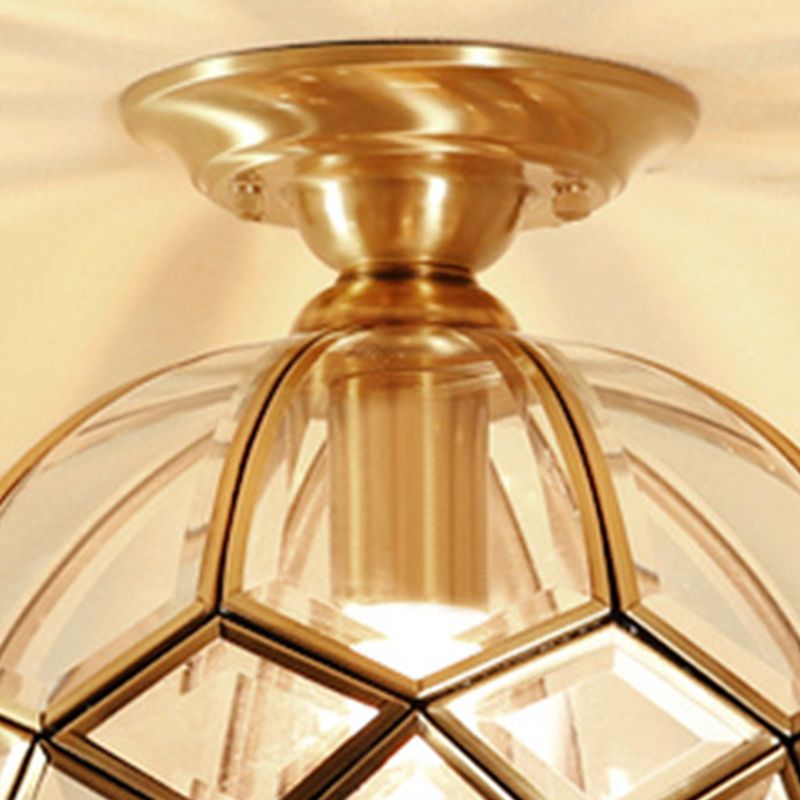 Colonical Artistic Dome Ceiling Light Copper Indoor Ceiling Fixture with Pure Glass Shade