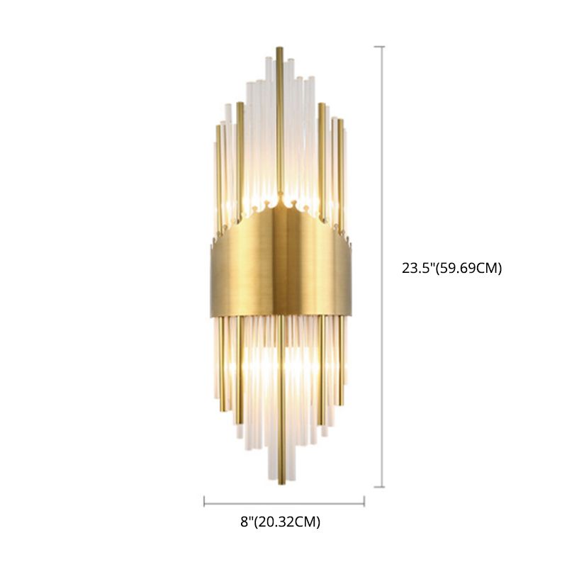 Fluted Crystal Flush Wall Sconce Postmodern Style 2-Bulb Gold Wall Lamp for Living Room