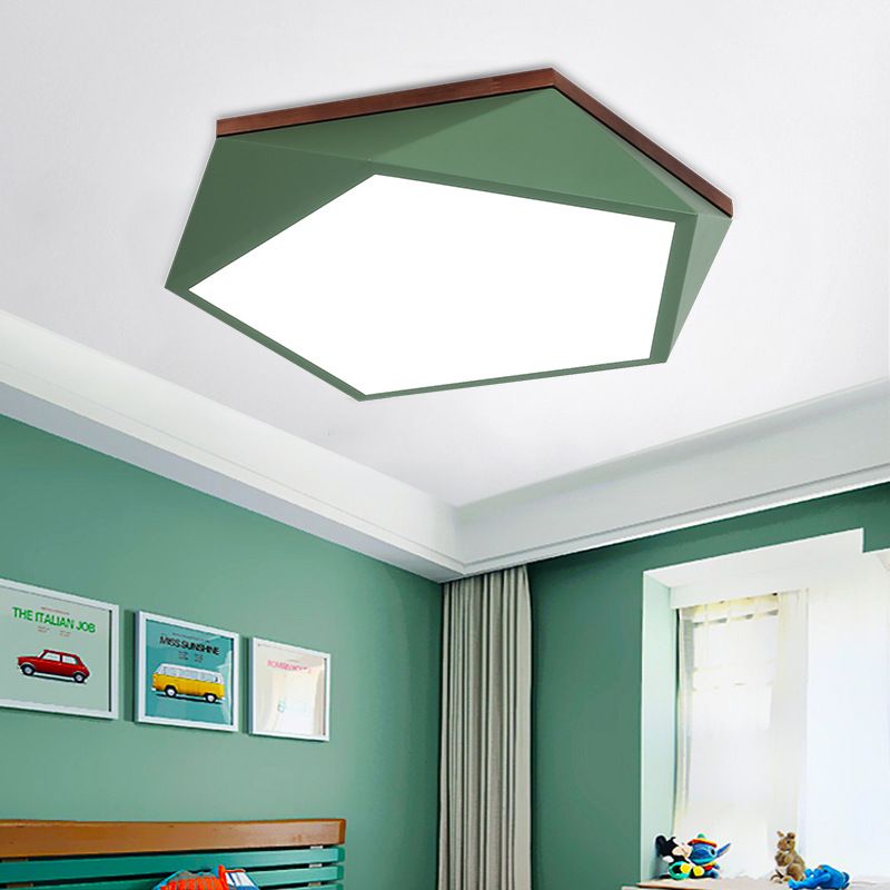 16.5"/20.5" Wide Geometric Ceiling Light Minimalist Metal Green LED Flush Mount Lamp with Acrylic Diffuser for Living Room