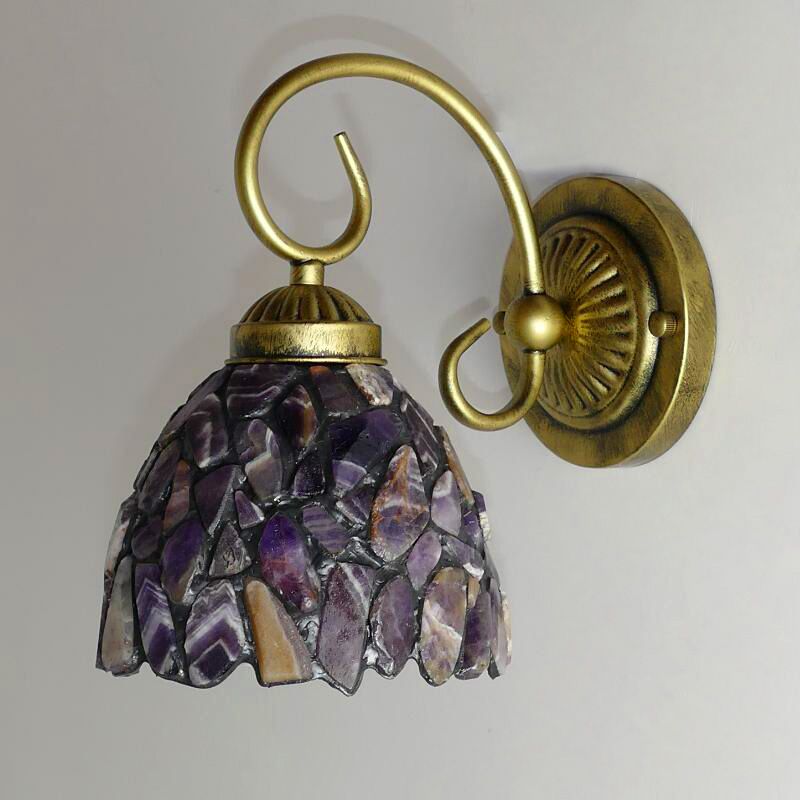 Stone Curving Arm Wall Mounted Lamp Mediterranean 1 Light Red/Purple Sconce for Bedroom