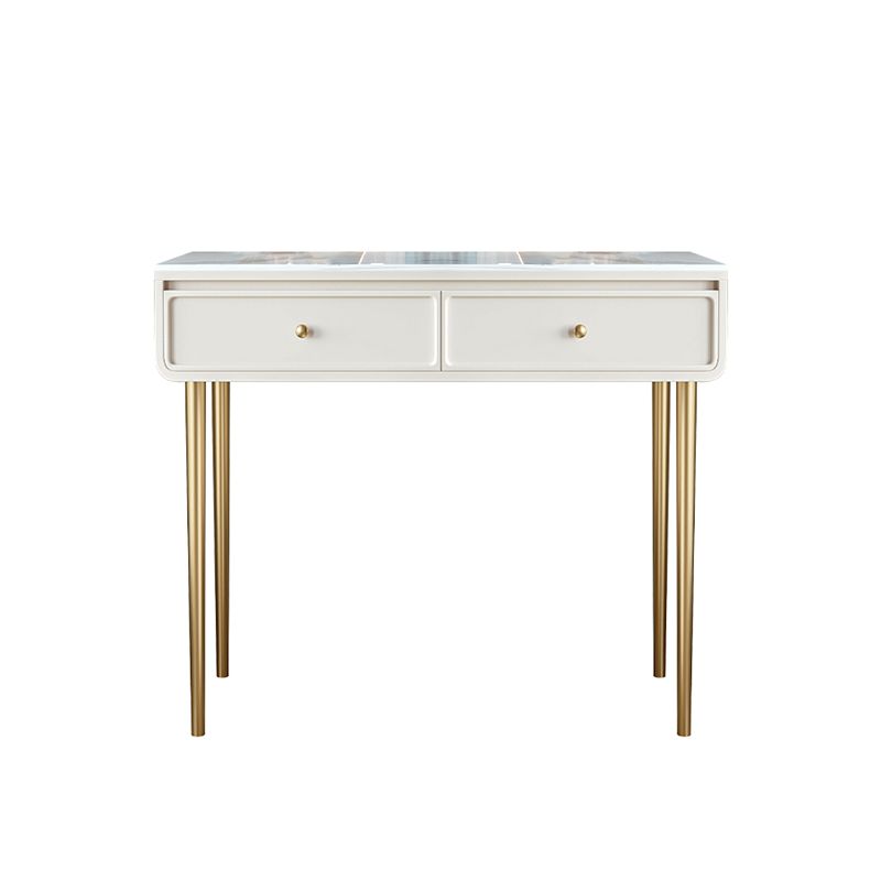Wood Vanity with 2 Drawers Stone Top Dressing Table in White