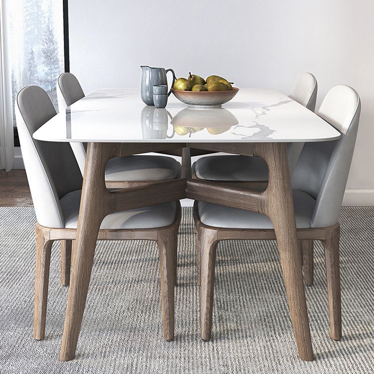 Modern Dining Table Set Sintered Stone Dining Table Rectangular Dining Table with Solid Wood Base