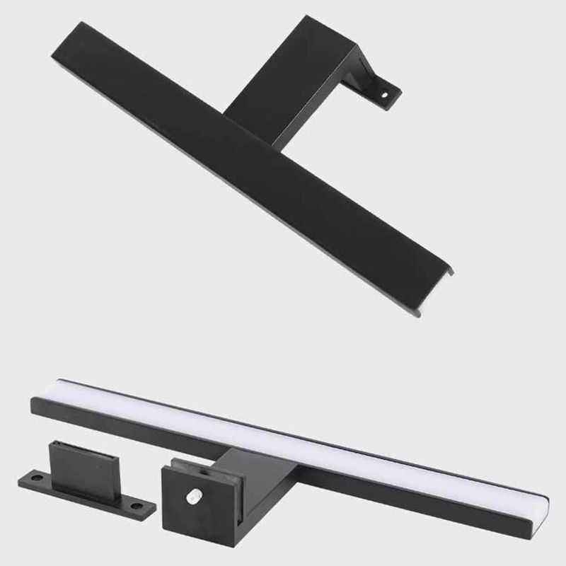 1-Light Metal Linear Shade Wall Sconce Modern Style Mirror Wall Lighting in Black