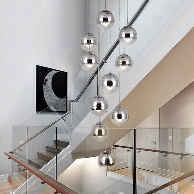 Luz de colgante de clúster de Chrome Postmodern 10 luces Lámpara de techo de vidrio transparente para dúplex