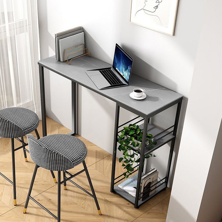 Rectangle Sintered Stone Bar Table Black and Metal Base Bar Table for Kitchen Living Room