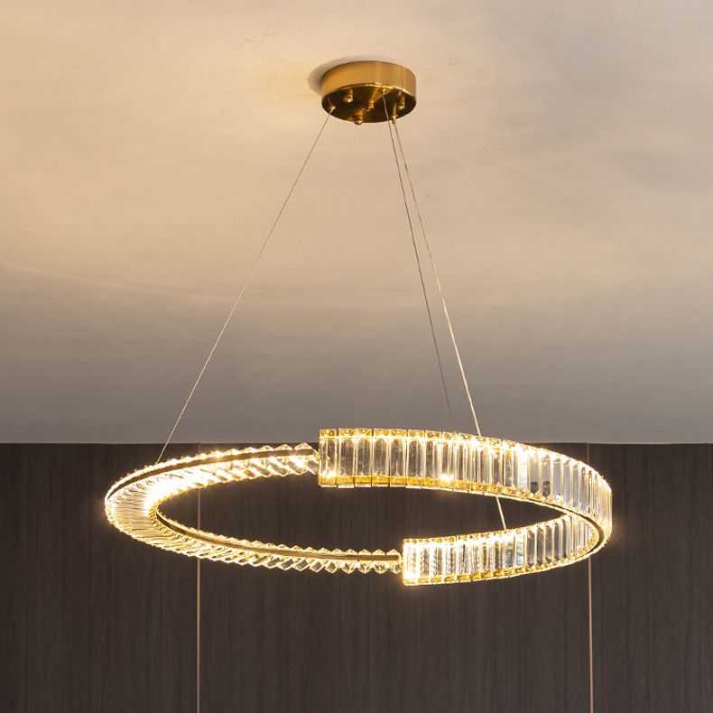 Modern Creative LED Pendant Light Electroplate Iron Linear Chandelier with Crystal Shade