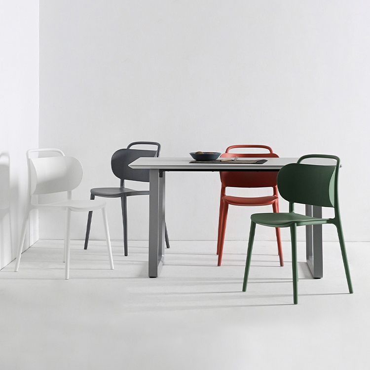 Sillas de comedor de plástico contemporáneas, silla sin brazos con respaldo abierto (juego de 2)