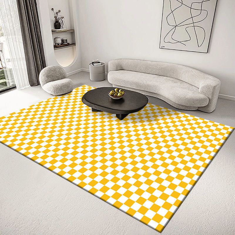 Modern Home Decoration Carpet Plaid Pattern Area Rug Polyester Non-Slip Backing Indoor Carpet