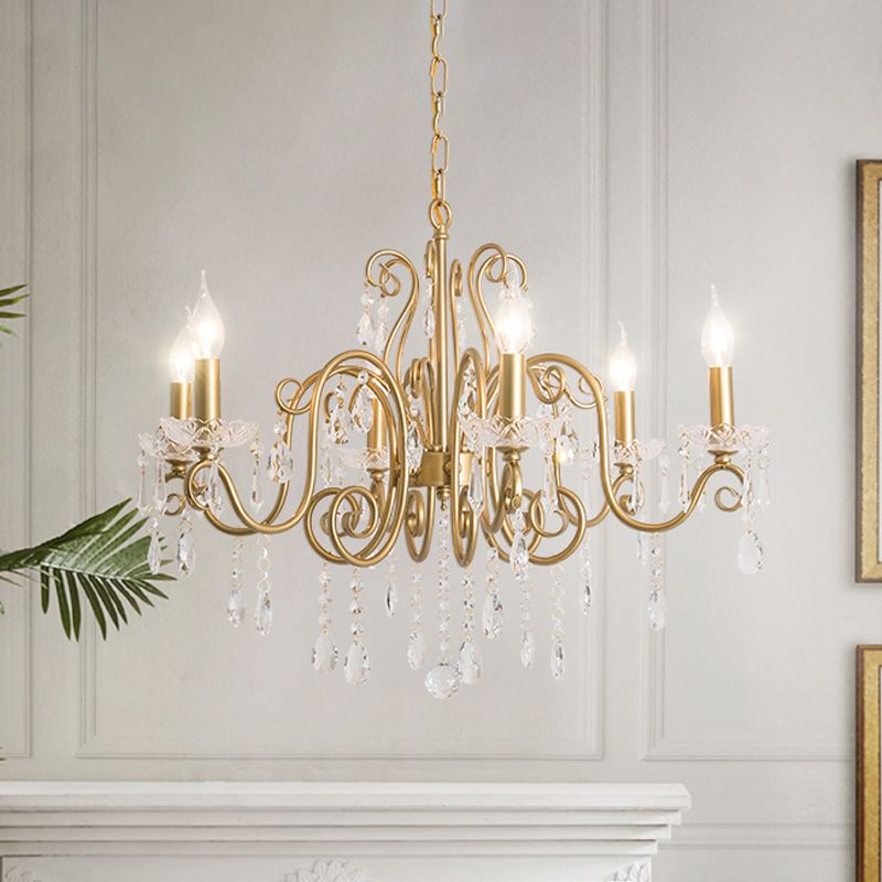 Gold 6 Lights Chandelier Lighting Fixture Lodge Crystal Candelabra Suspension Pendant