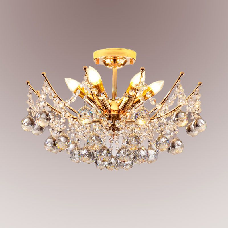 Cascade plafondlamp postmoderne kristallen bol 4 lampen chroom/helder/cognac semi-inbouwlamp