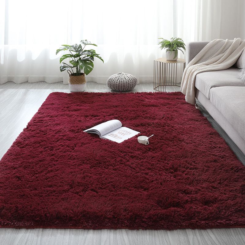 Simplicity Plain Living Room Carpet Modern Carpet Polyester Shag Rug with Non-Slip Backing