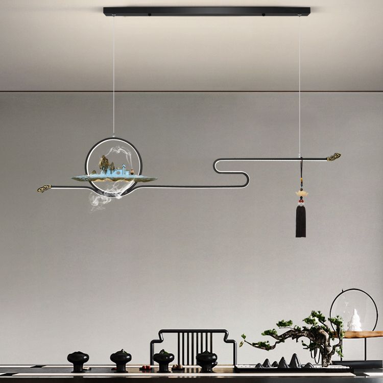 Modern Metal Island Lighting Ideas Linear Chinese Chandelier Lamp for Dining Room