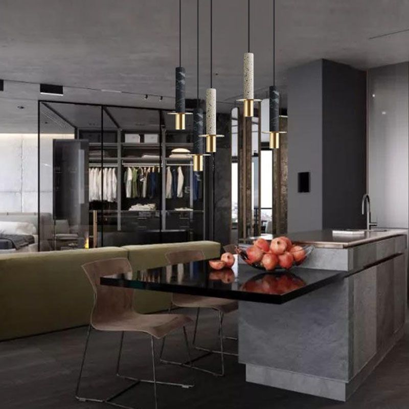 Style de minimalisme LED Hanging Light 1 Tube léger en pierre Suspension Lampe pour le bar de cuisine