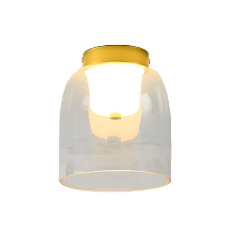 Modern Metal Flush Mount Geometric Shape Ceiling Lamp with Glass Shade for Living Room
