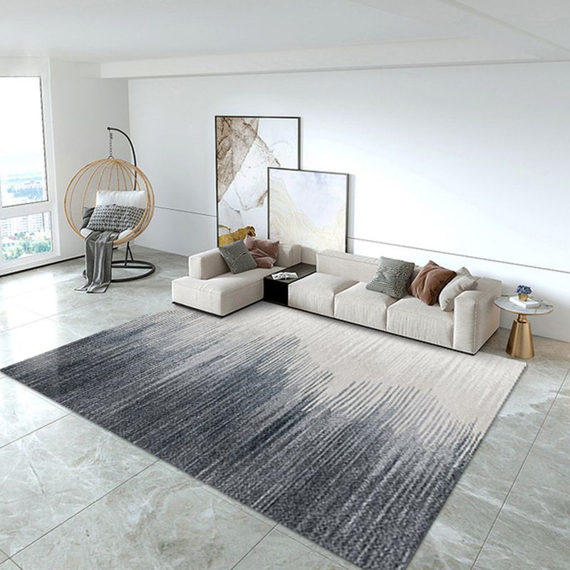 Brown Living Room Rug Modern Color Block Carpet Polyester Anti-Slip Backing Indoor Rug