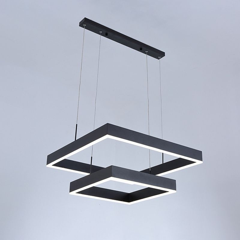 Minimalist Square LED Chandelier Metallic Living Room Suspension Light in Black