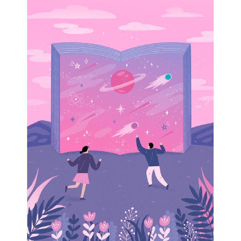 Modern Starry Night Mural Wallpaper for Boys Bedroom Full Size Wall Covering in Pink