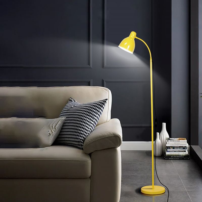 Yellow Bell Shade Floor Lighting Macaron 1 Head Metal Standing Floor Light for Living Room