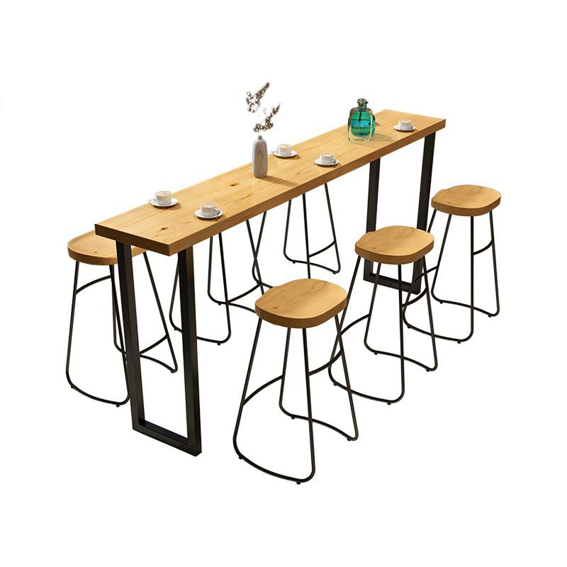 Solid Wood Bar Stool and Table Set 1/4/7 Pcs Black Iron Base Bar Table and Stools